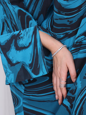 The Wave luxury blue printed chiffon summer abaya by Le Marque Closet