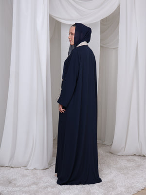 Back view of The Celestial Heir premium navy abaya