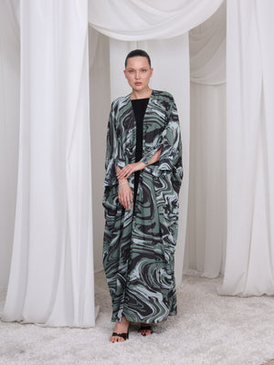 The Wave luxury olive printed chiffon summer abaya by Le Marque Closet