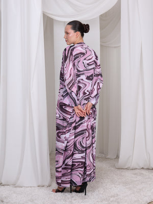 The Wave luxury pink printed chiffon summer abaya by Le Marque Closet