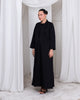 The Regent Poise luxury black A-line abaya with architectural shawl collar by Le Marque Closet