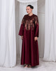 The Royal Edge luxury burgundy brocade and taffeta A-line abaya by Le Marque Closet