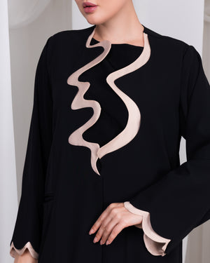 Beige cuff detail on The Sovereign Flow luxury black abaya